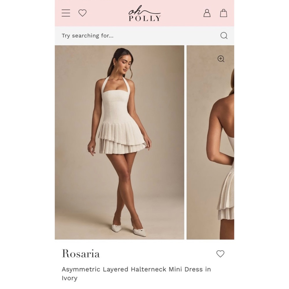 Oh Polly Ivory Asymmetric Layered Halterneck Mini Dress